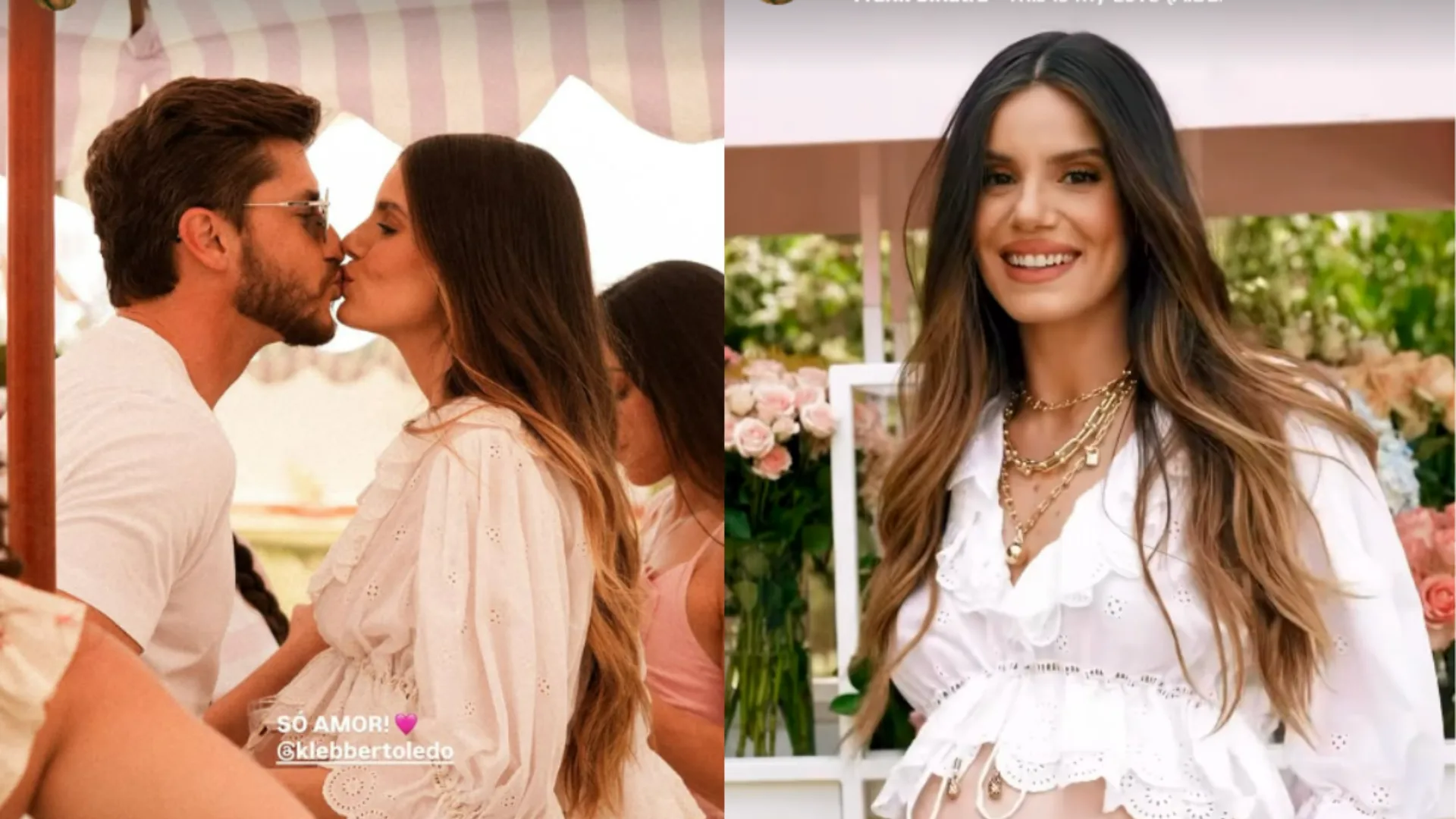 Camila Queiroz exibe detalhes do chá de bebê da primeira filha com Klebber Toledo