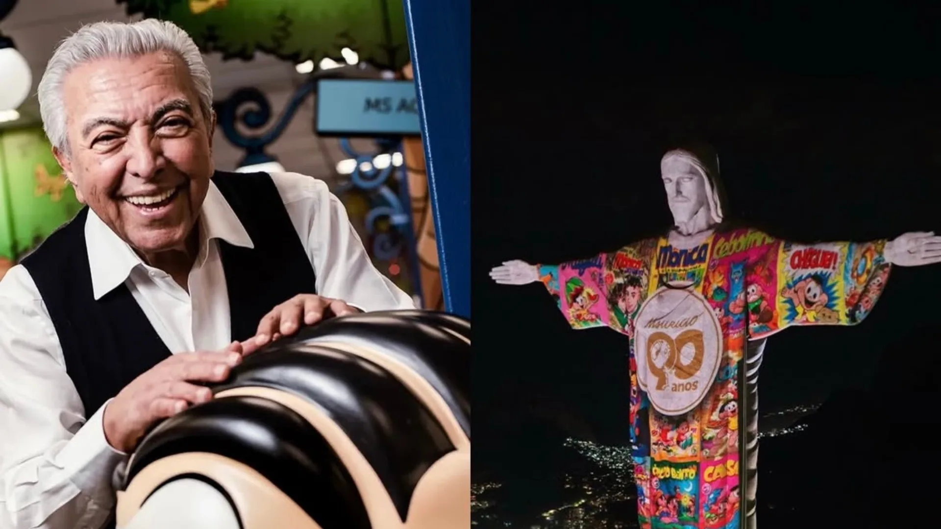 Cristo Redentor exibe projeção da Turma da Mônica em homenagem aos 90 anos de Mauricio de Sousa