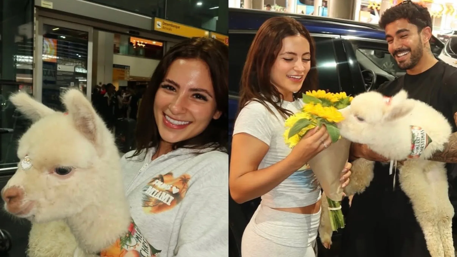 Yuri Meirelles surpreende Nathalia Valente no aeroporto após retorno da Angola