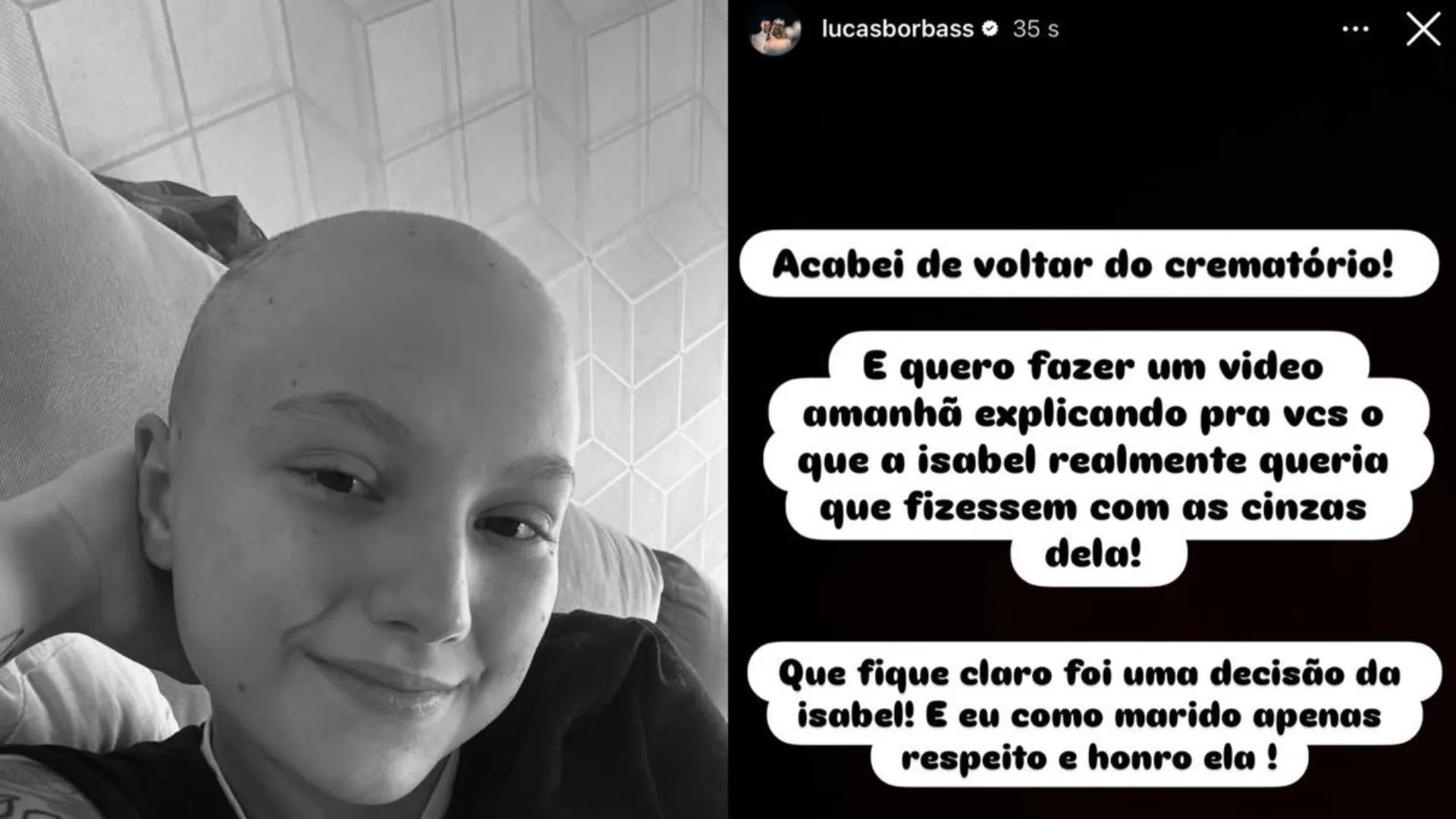 Corpo de Isabel é cremado e marido diz que cumprirá último desejo da jovem