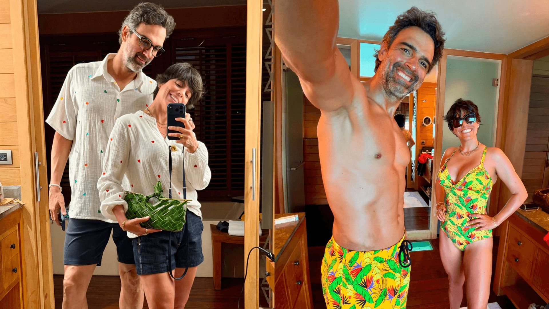 Tadeu Schmidt mostra looks combinando com a esposa: “Nessa viagem, a gente caprichou”