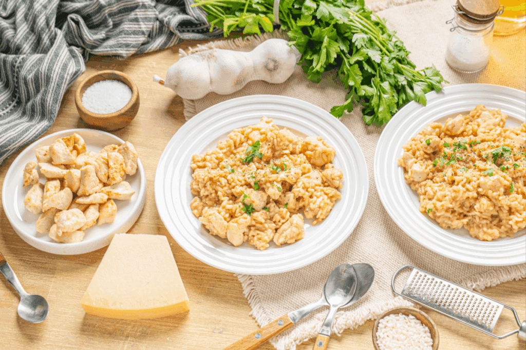 Aprenda a fazer arroz de frango cremoso e rico em proteína e sabor