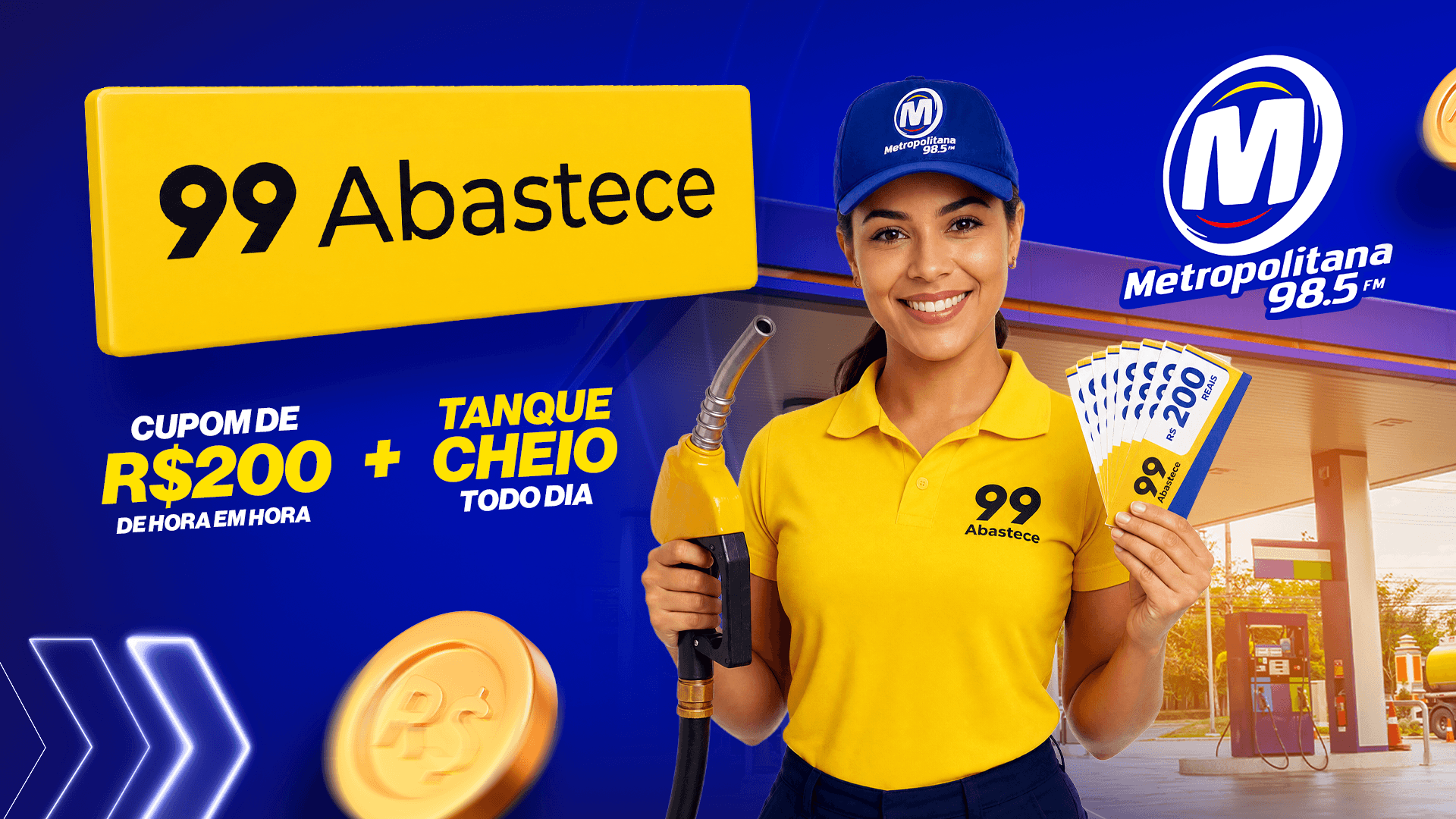 ALÔ, MOTORISTA PARCEIRO DA 99! 🚗💨 A 99 ABASTECE E A METROPOLITANA TEM PRÊMIO DE HORA EM HORA PRA VOCÊ!