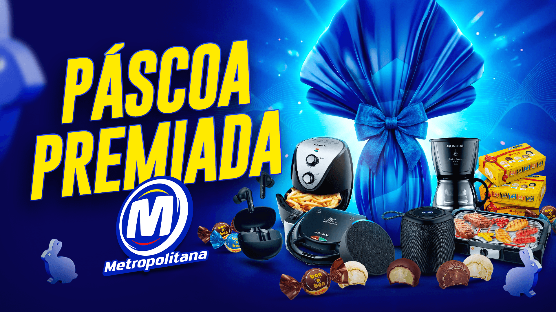 Já é Páscoa na Metropolitana! 🐰
São 20 dias de prêmios, com um ganhador por dia! Tem Caixa de Som, Fone de Ouvido Bluetooth, Air Fryer, Churrasqueira Elétrica, e muito mais!
Pra concorrer, faça login e escolha seu coelhinho e boa sorte!
Você pode trocar de coelhinho, quantas vezes quiser!
📅 Sorteios todos os dias às 18h