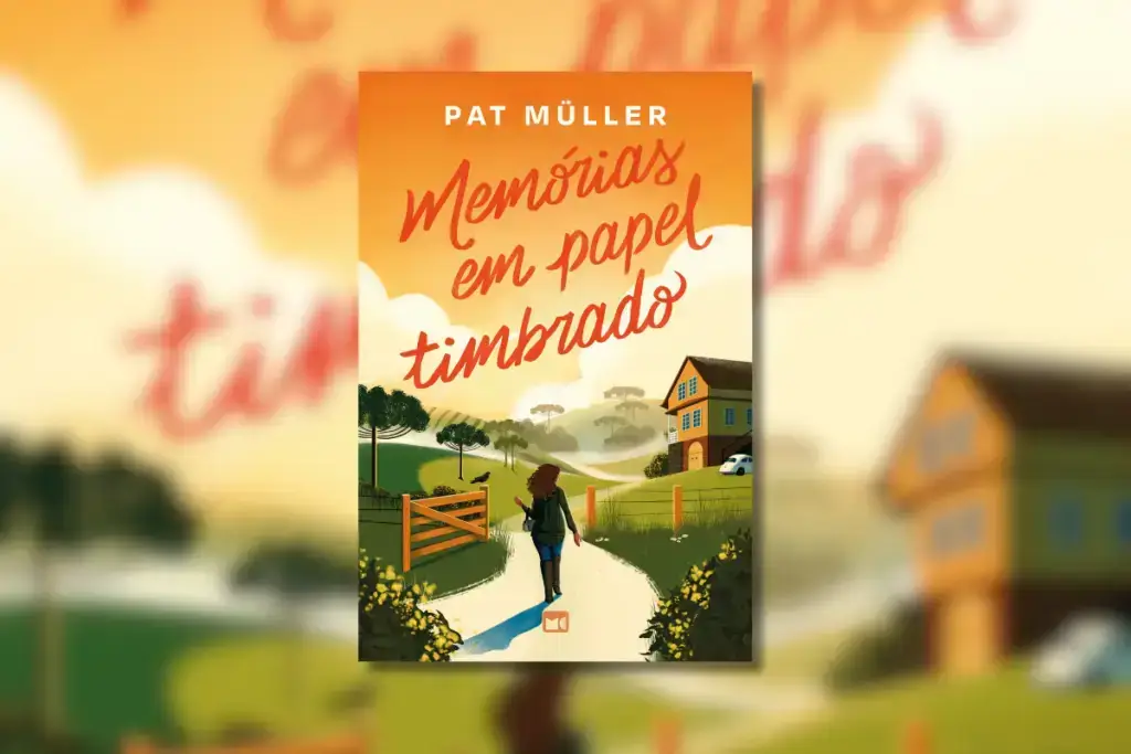 Capa de livro com título e nome do autor com ilustração de uma mulher andando em direção a uma casa de campo