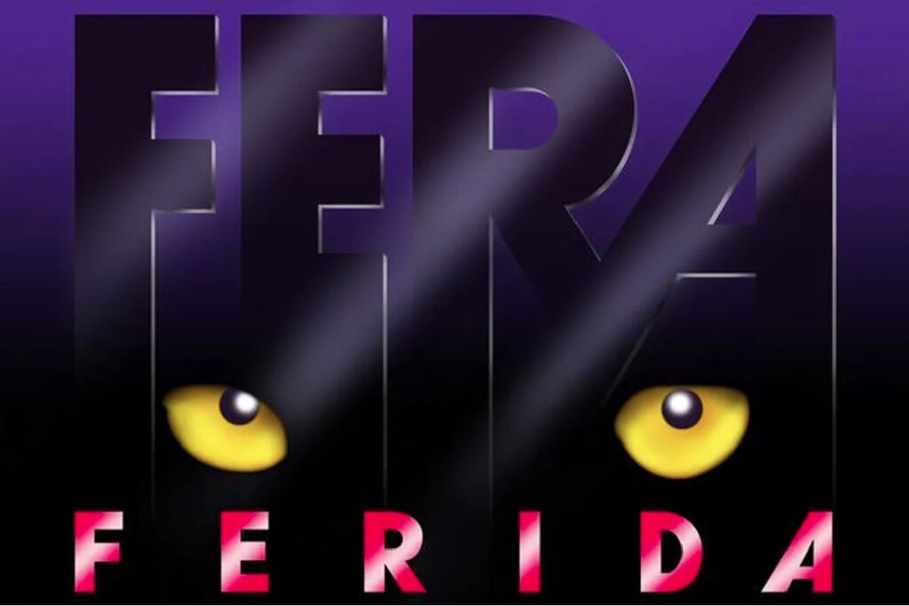 Logo da novela "Fera Ferida" com letras grandes e olhos amarelos em destaque