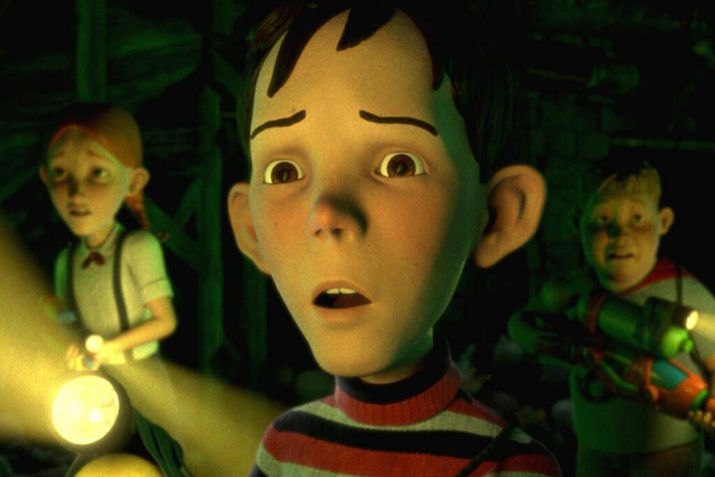 Ilustração dos personagens do filme 'A Casa Monstro' segurando lanternas