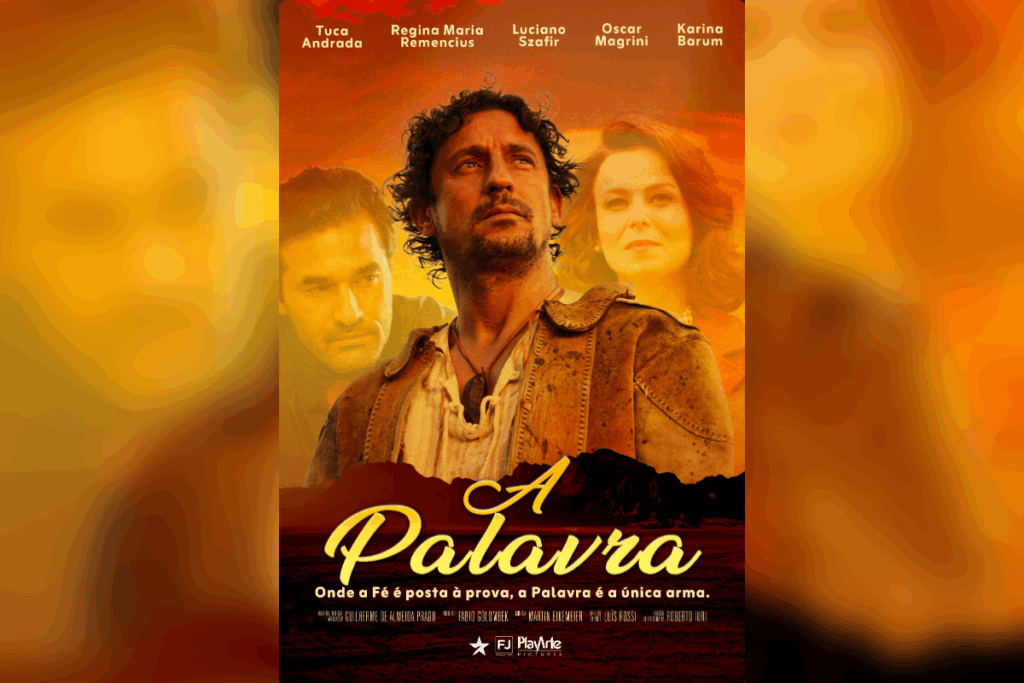 Pôster do filme “A Palavra”, mostrando o protagonista em primeiro plano e dois personagens ao fundo