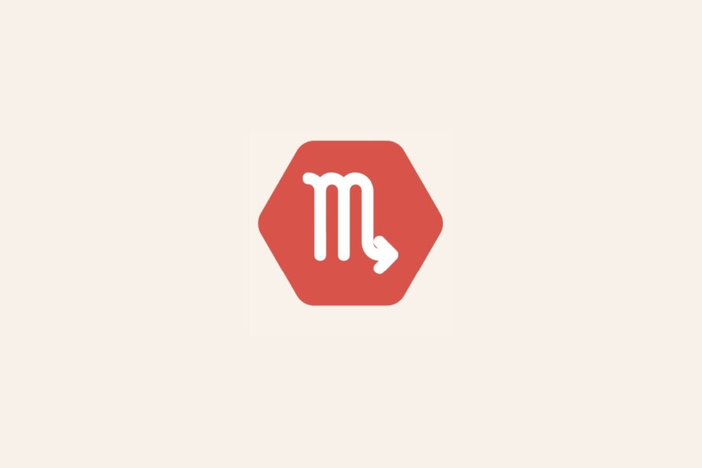 Ilustração do signo Escorpião, com símbolo branco em forma de