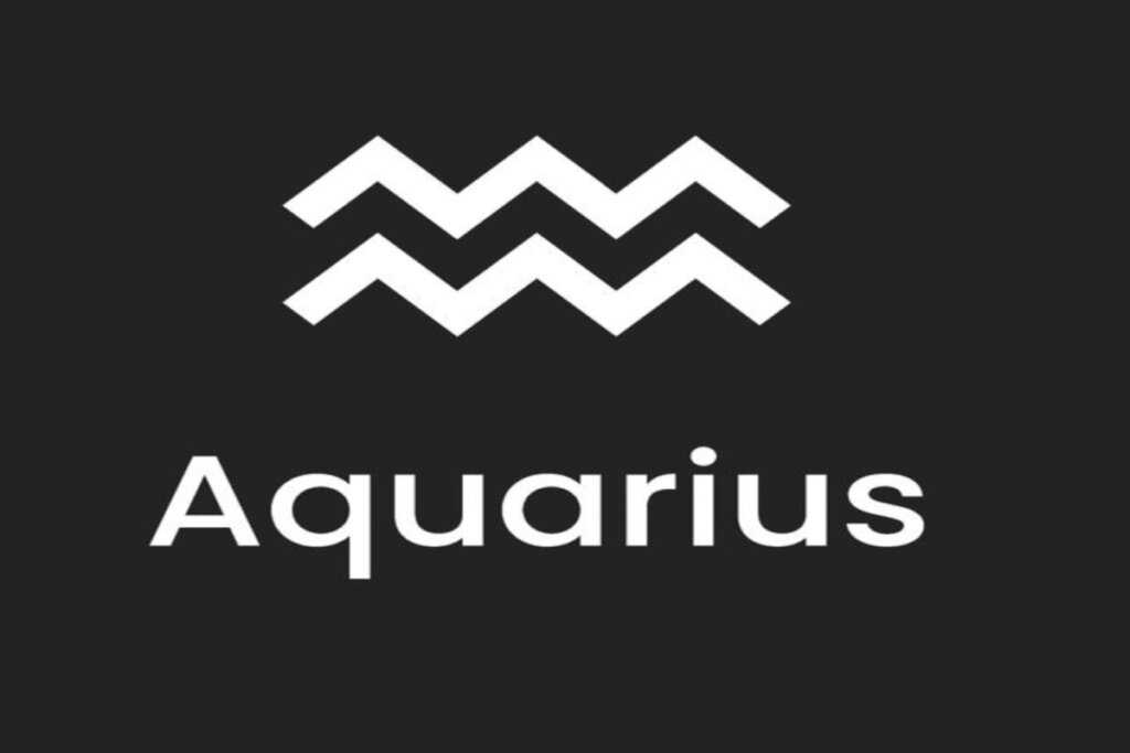 Símbolo e nome do signo de aquário em fundo preto