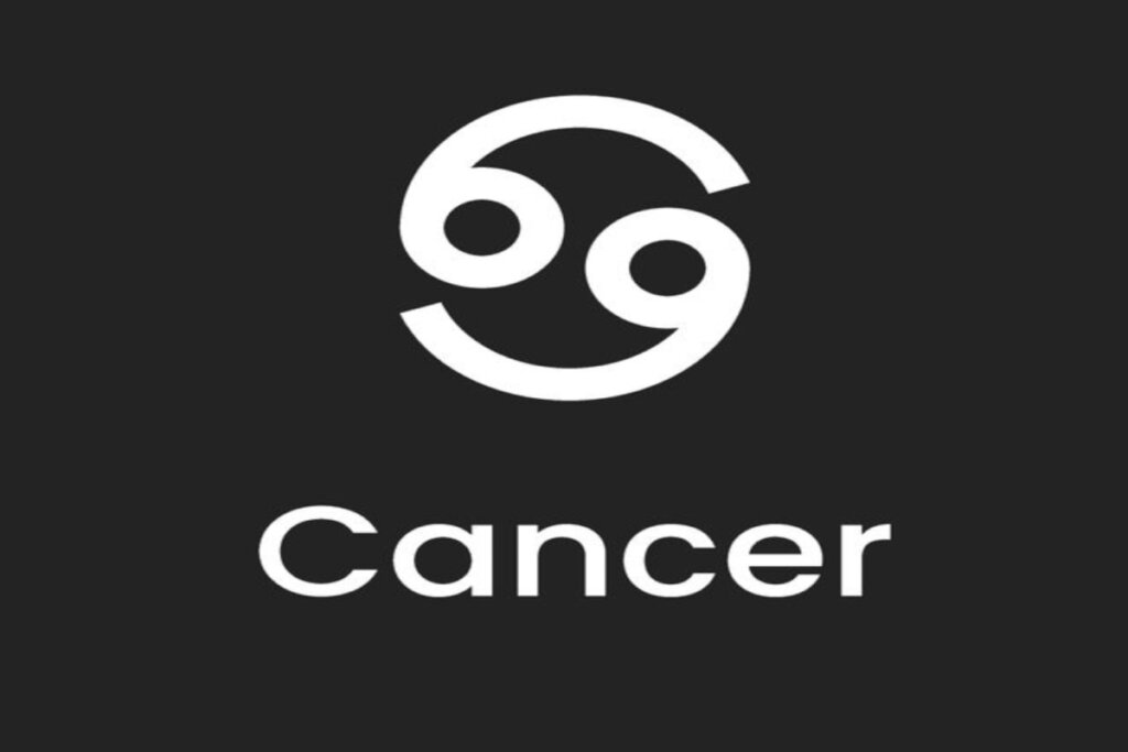 Símbolo e nome do signo de câncer em fundo preto