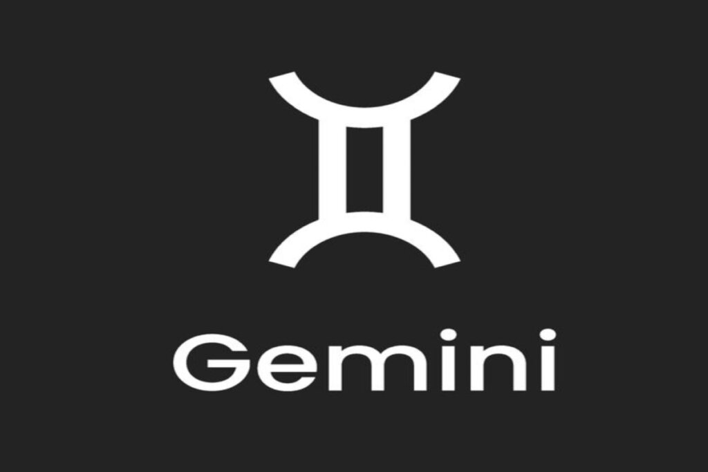 Símbolo e nome do signo de gêmeos em fundo preto