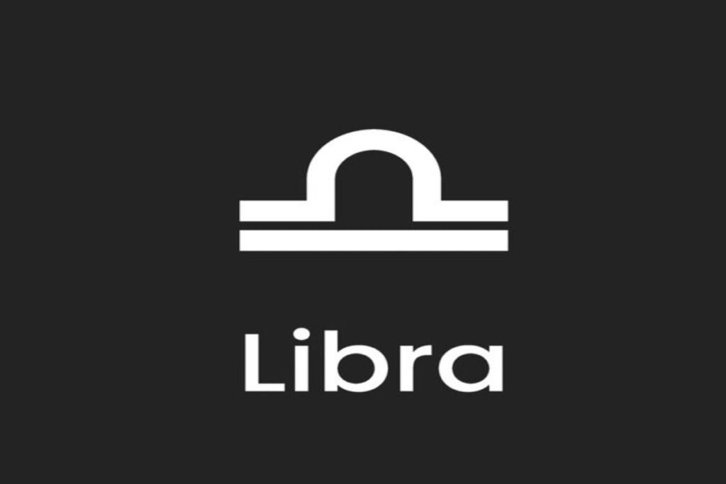 Símbolo e nome do signo de libra em fundo preto