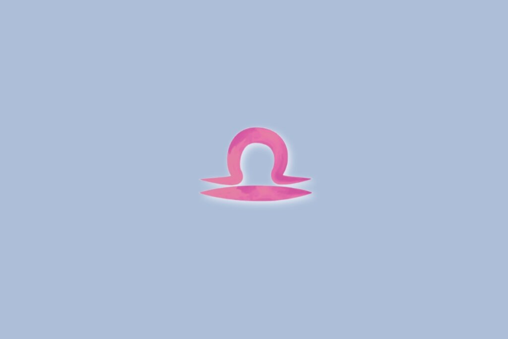 Ilustração do signo de libra na cor rosa e sobre um fundo azul-claro