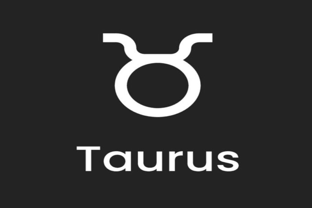 Símbolo e nome do signo de touro em fundo preto