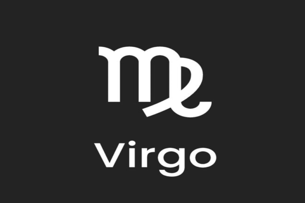 Símbolo e nome do signo de virgem em fundo preto