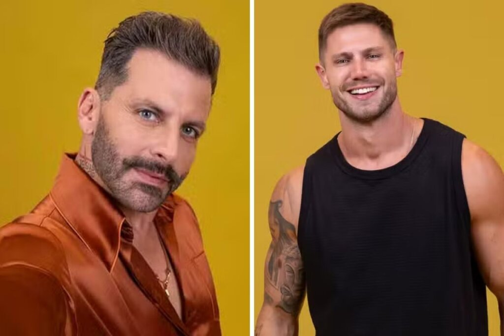 Henri Castelli e JonaSulzs bach em foto colagem em um fundo amarelo 